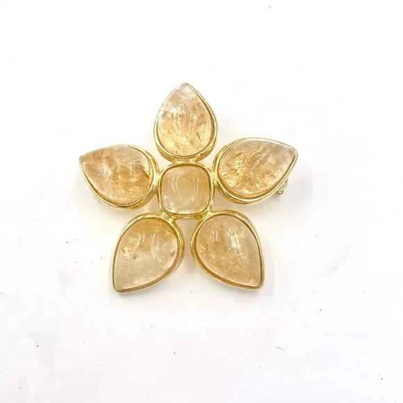FRANCESCA ROMANA GOLDEN CITRINE FLOWER PIN BROOCH - Picture 4 of 9